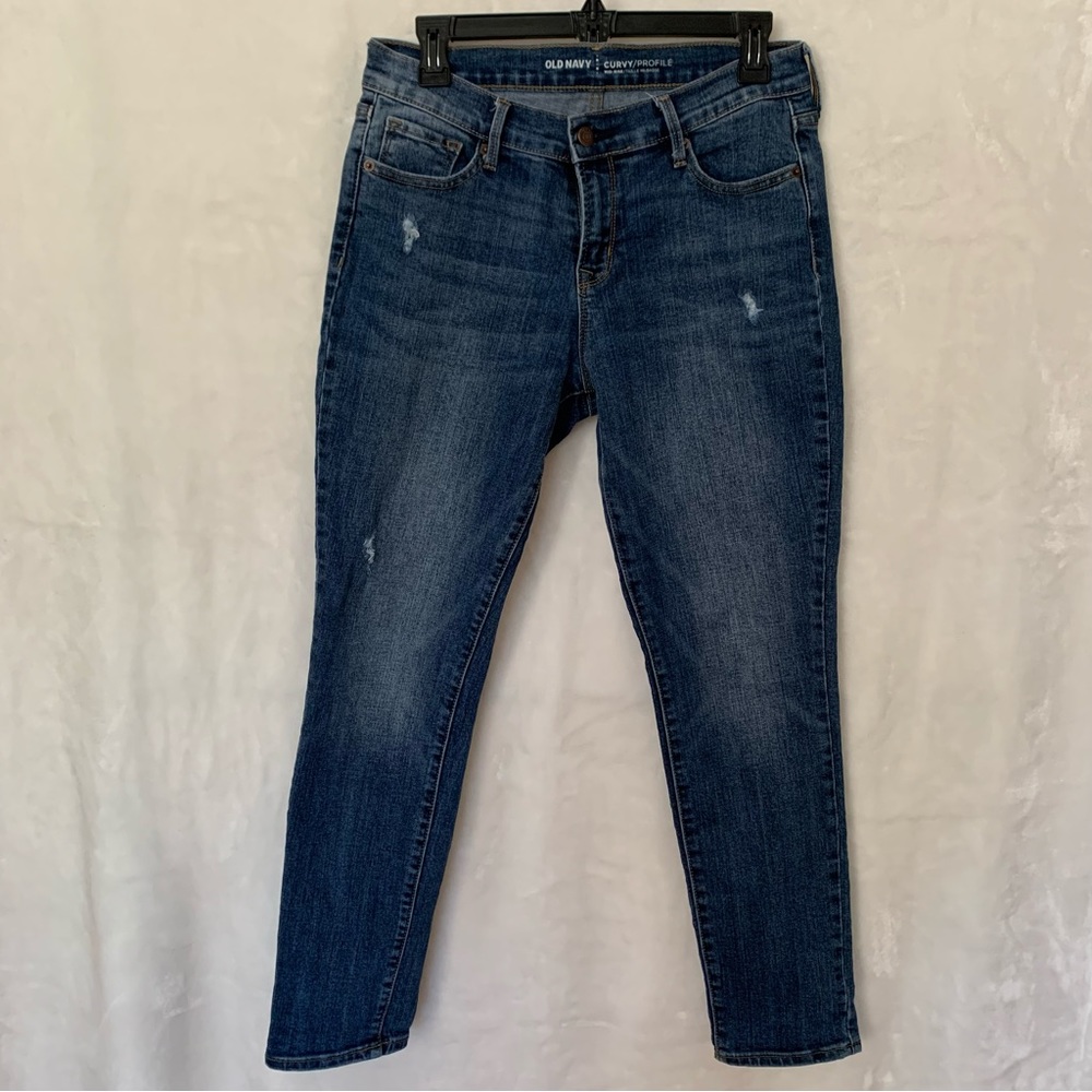 Old Navy Dark Wash Jeans, Distress Details, Mid-Rise Jeans, Size 29